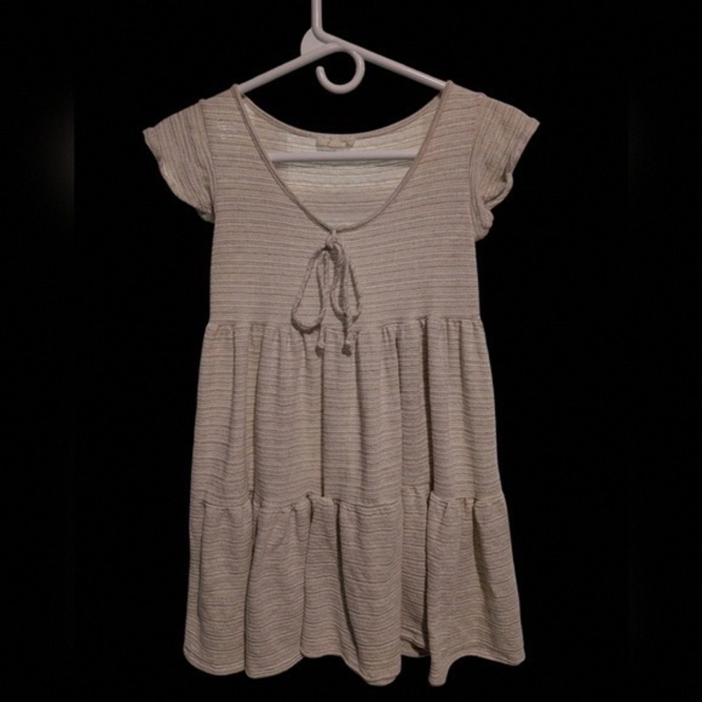 Girls' Cream Knit Tie-Front Tiered Dress